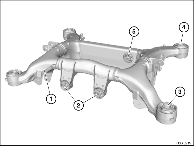 33 .. ... Overview of rear axle support with rubber mounts