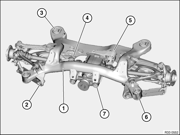 33 31 ... Overview of rear axle support with rubber mounts